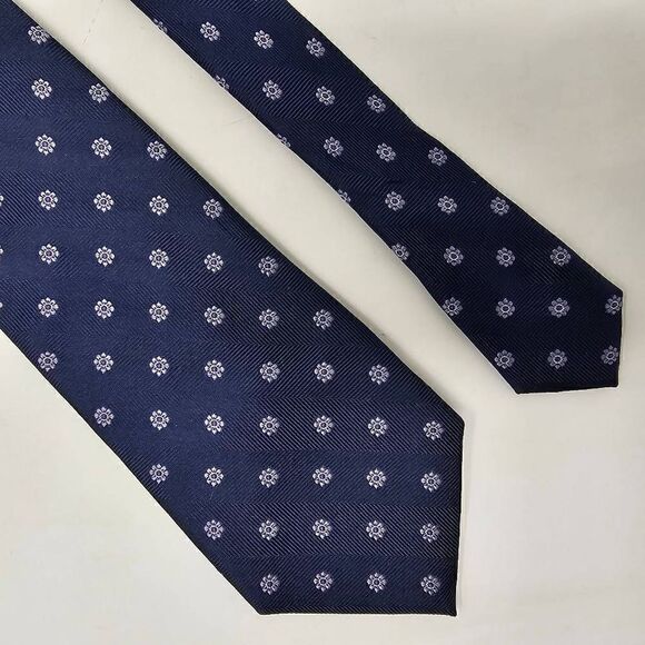 BLACK BROWN 1826 SILK TIE NAVY BLUE PURPLE FLORAL POLKA DOT TEXTURED 3.5" X 60" - Picture 1 of 2